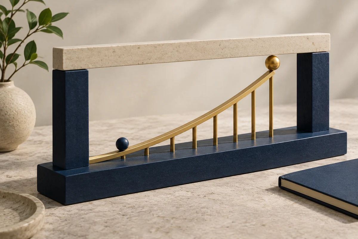 A rising gold track beneath a fixed ceiling illustrates the difference between growth and a limit.