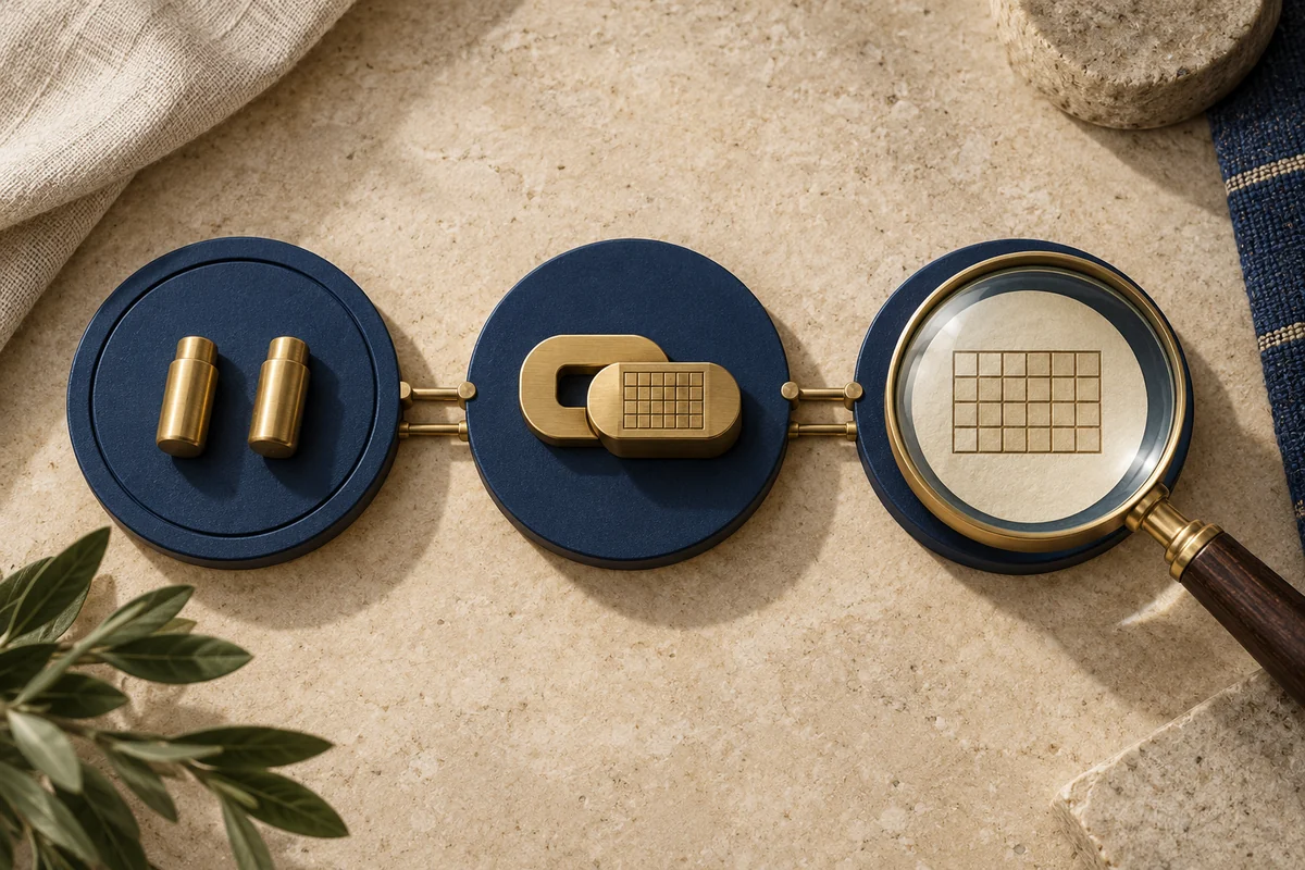 Seed tokens, a locked commitment and a magnifying glass illustrate the stages of result verification.