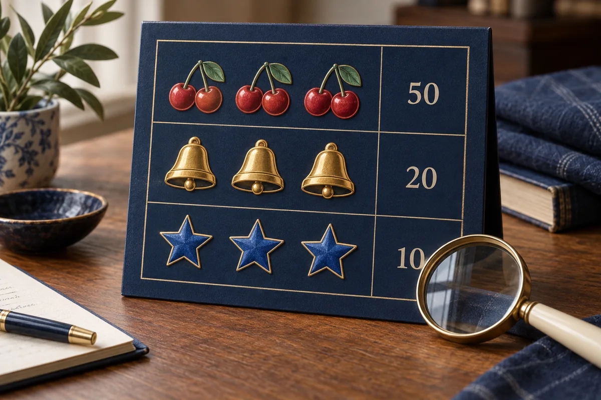 Conceptual paytable showing separate cherry, bell and star rows with example values.